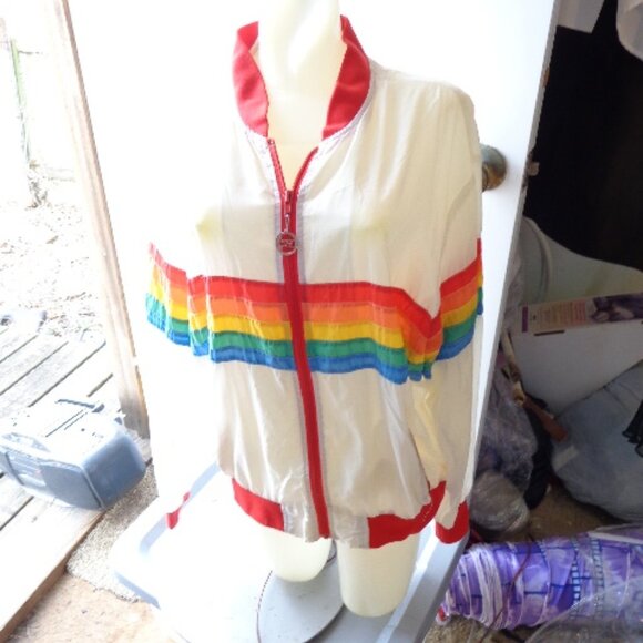Vintage 80s Zip Front HAWAII Rainbow Jogging Running Windbreaker Jacket Nylon XL - Picture 5 of 11